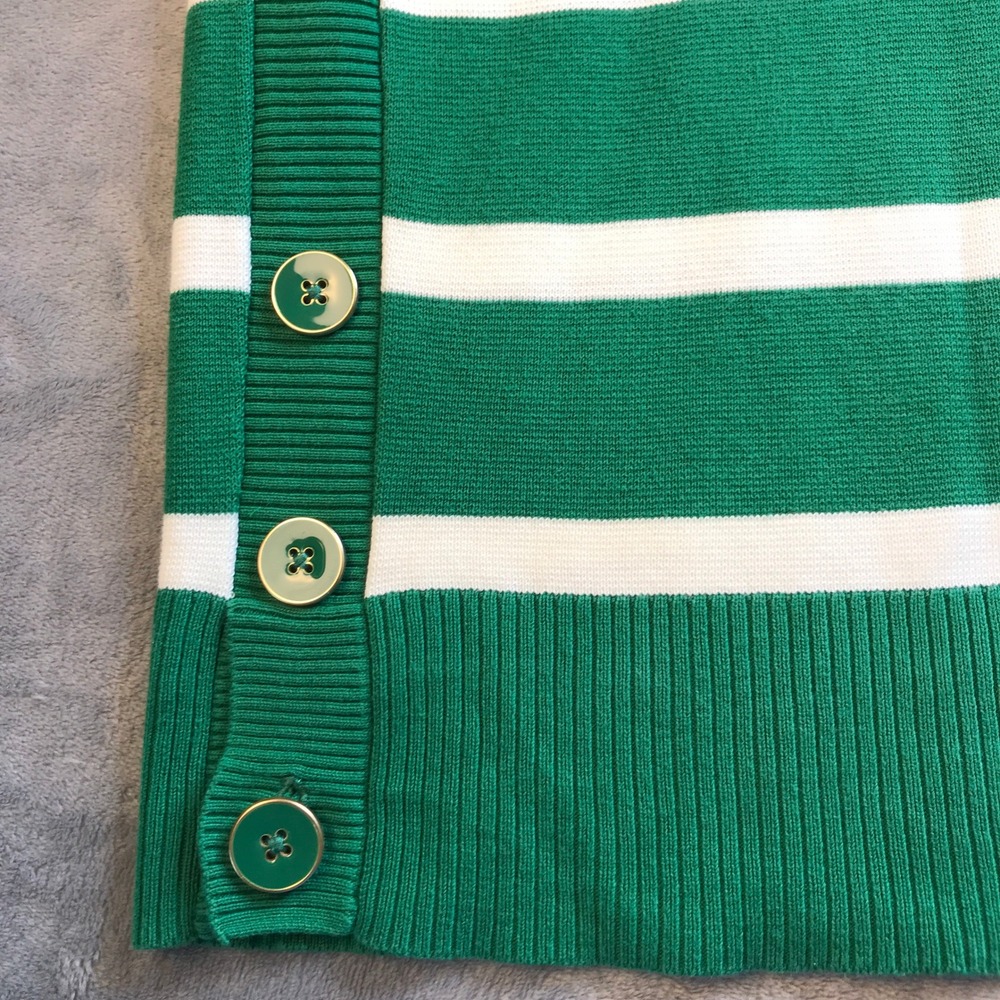 Talbots Green White Striped Side Button Cotton Blend Sweater Womens Large Preppy - Picture 9 of 16